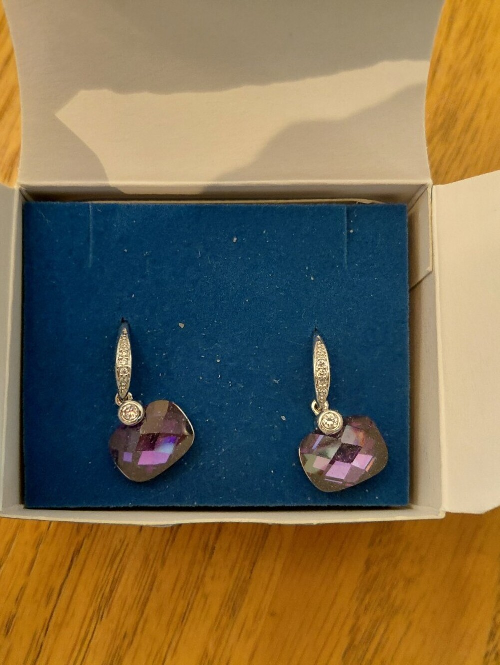 Avon Purple Faceted Rectangle Drop Earrings with Silver Accents